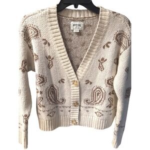 American Eagle Cream Paisley Print V Neck Button Front Cardigan Sweater Womens S